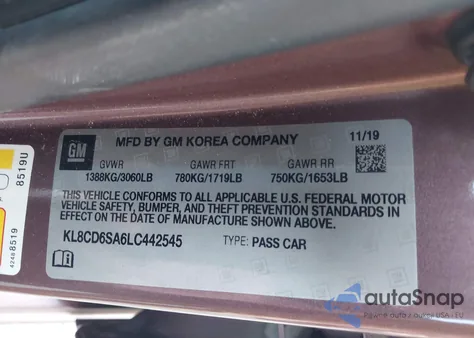 2020 Chevrolet Spark Fwd 1Lt Automatic from USA, damaged, VIN KL8CD6SA6LC442545